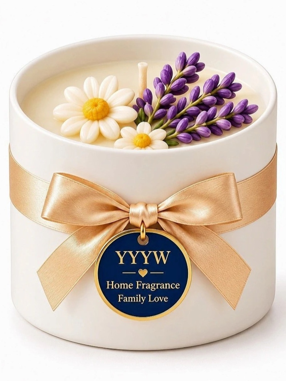 Chamomile & Lavender Candle, 14 oz, Handmade Floral Wax Candle in White Jar